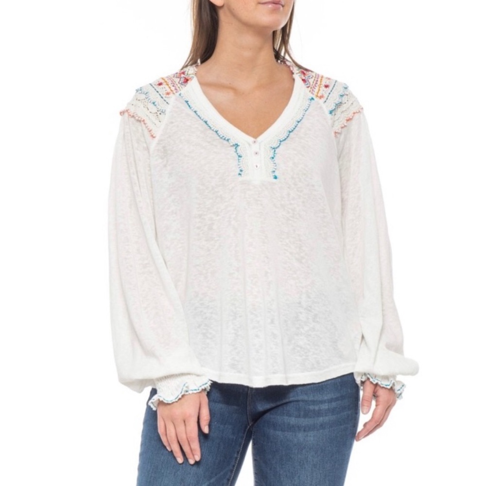 FREE PEOPLE Ivory Siesta Fiesta Ivory Top Medium - Picture 2 of 16